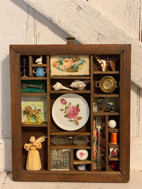 vintage wood and metal shadow boxes|small vintage shadow box.